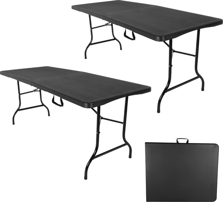 Everyday Home Folding Table Set - Set of 2 Lightweight Portable Tables - 6-Foot-Long Plastic Tabletops for Camping
