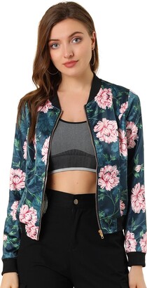 Viport Women's Floral Phoenix Embroidered Reversible Bomber Jacket Black Red