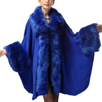 Win8Fong Women's Long Knitted Fur Bolero Shawl Stole Cloak Cape Coat