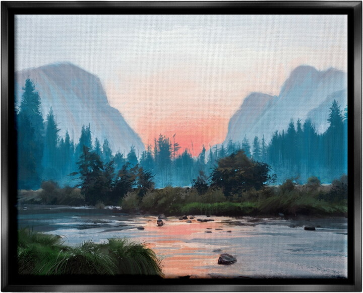 Stupell Industries Mountain Valley Tranquil Sunset Lake Reflection Painting Jet Black Floating Framed Canvas Print Wall Art, Design by Ziwei Li
