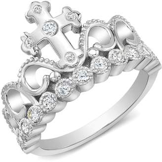 Guliette Verona 14K White Gold Cross Crown with Cubic Zirconia Birthstone Ring (April)