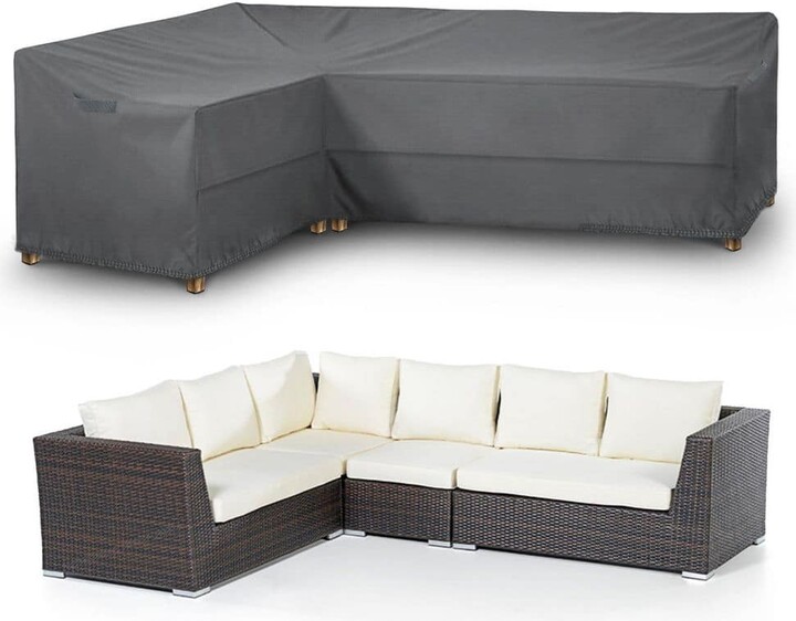 OVCRNIBI Waterproof Patio Furniture Cover-Windproof Left L-Shaped 420D Heavy Duty Sofa Cover, 83 in. L x 104 in. L, Gray