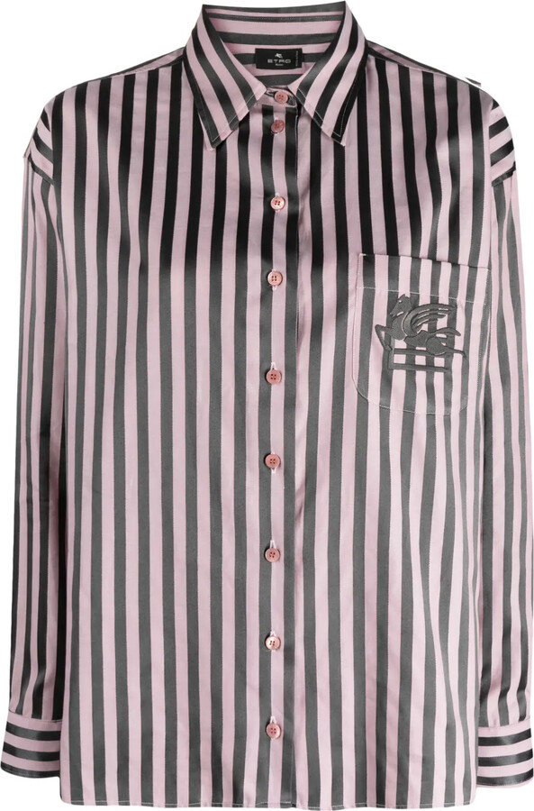 Etro Pegaso-embroidered striped shirt