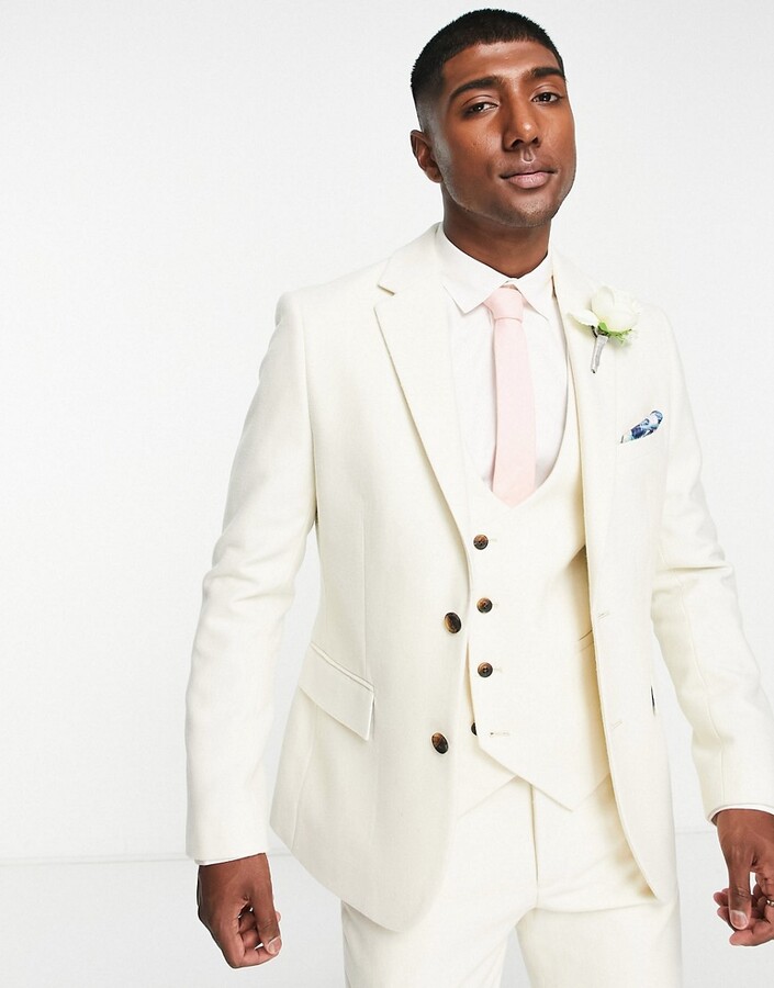 Harry Brown wedding wool blend slim fit tweed suit jacket in cream -  ShopStyle