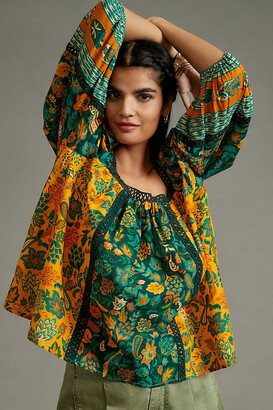 green peasant blouse