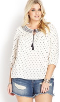 Thumbnail for your product : Forever 21 FOREVER 21+ Dotted Chevron Peasant-Style Top