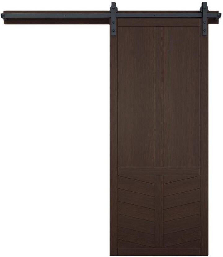 VeryCustom 30 in. x 84 in. The Robinhood Sable Wood Sliding Barn Door with Hardware Kit in Stainless Steel