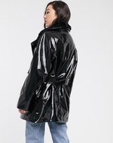 Thumbnail for your product : Weekday vinyl faux fur-lined belted coat in black