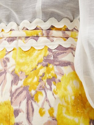 Zimmermann High Tide Rickrack Floral-print Linen Pencil Skirt