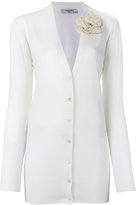 Lanvin - flower brooch V-neck cardigan - women - Polyamide/Polyester/Spandex/Elasthanne/Fer - S