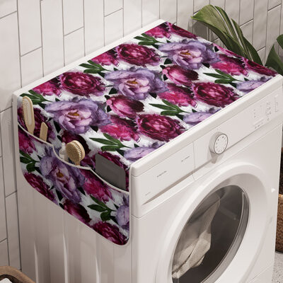 East Urban Home Flowers Washing Machine Organizer Pack of 2 47" x 18.5" Lilac Pink and Raspberry