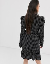 Thumbnail for your product : Gestuz Denice check print wrap mini dress with puff sleeves
