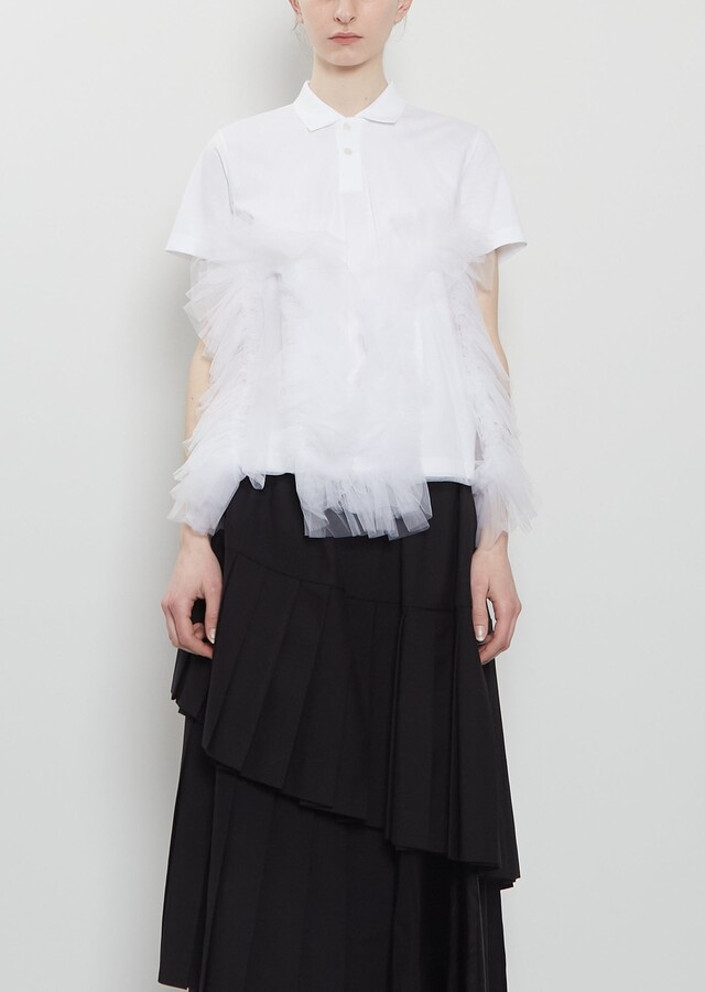Noir by Kei Ninomiya Tulle Ruffle Cotton Polo Shirt