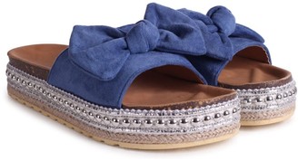 Linzi RARE - Blue Suede Slip On Slider With Bow Detail and Beaded Trim