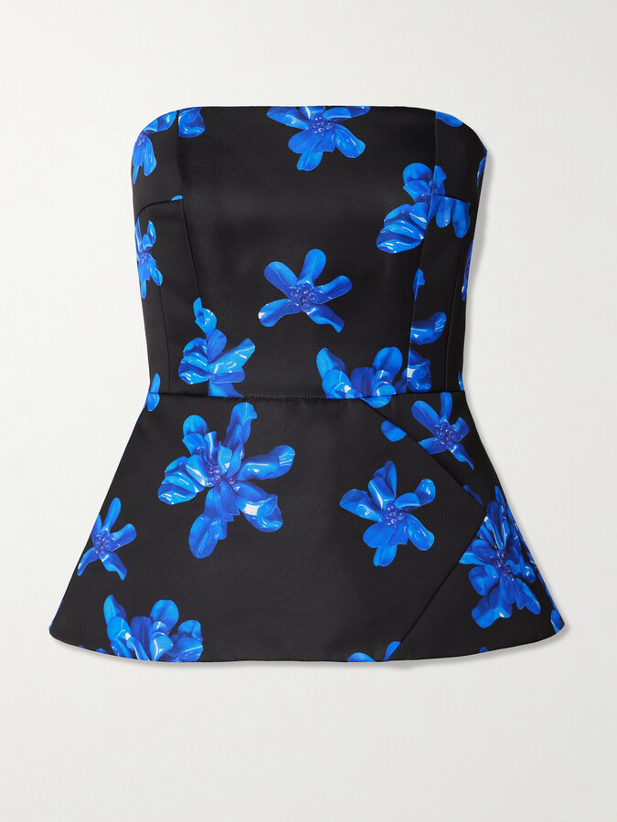 Emilia Wickstead Regan Strapless Floral-print Faille Bustier Top - Blue