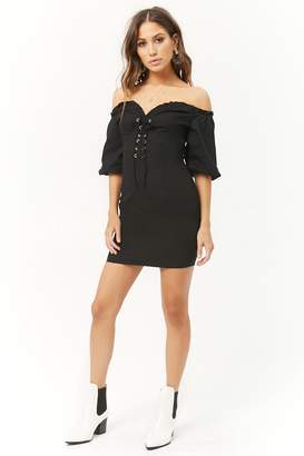 Forever 21 Lace-Up Off-the-Shoulder Mini Dress