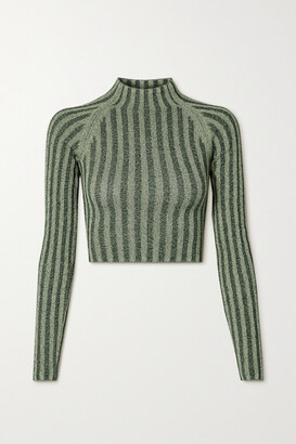 Dion Lee Cropped Cutout Ribbed Cotton-blend Sweater - Dark green