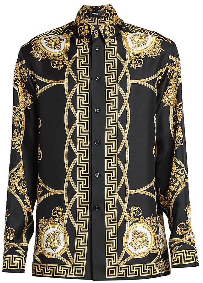 Versace Printed Long-Sleeve Silk Shirt - ShopStyle