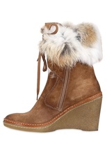 Thumbnail for your product : Manas Design 80mm Suede & Rabbit Fur Wedge Boots