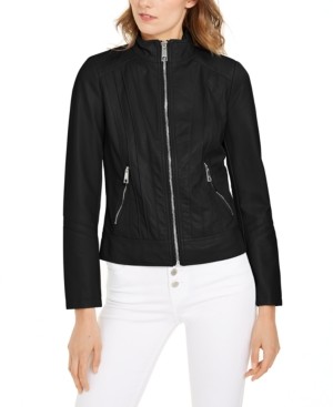 guess peplum leather jacket