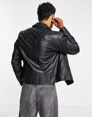 ASOS DESIGN real leather biker jacket in black