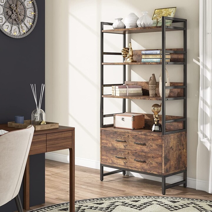 Farfarview Bookshelf with Drawers, 65â Tall Ladder Bookcase with 4