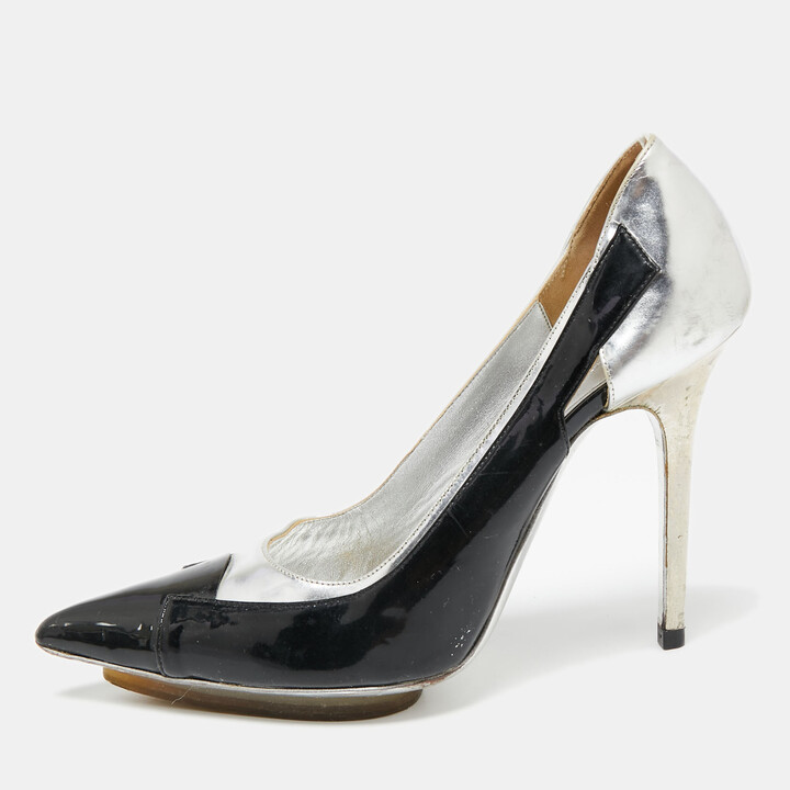 Balenciaga Silver/Black Patent And Leather Pointed Toe Pumps Size 38.5 -  ShopStyle