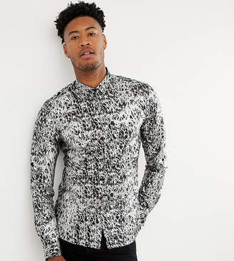 Twisted Tailor Tall skinny fit shirt in silver foil print