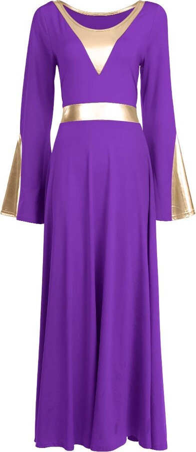 Buy Metallic Color Block Praise Dance Dresses For Women Long Sleeve - View #8
