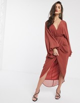 Thumbnail for your product : ASOS DESIGN plunge front blouson sleeve midi dress