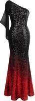 Thumbnail for your product : Angel-fashions Women's Asymmetric Ribbon Gradual Sequin Mermaid Long Dress (XXL, )
