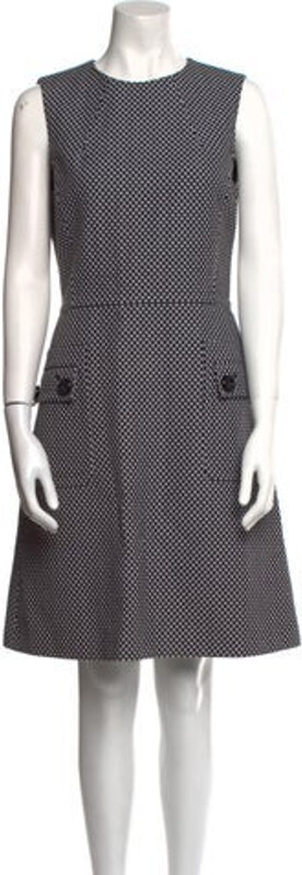 Michael Kors Collection Shift Dress Black Polka Dot Print Pleated Accents Sleeveless with Crew Neck Concealed Zip Closure at Back