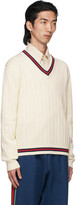 Thumbnail for your product : Gucci Off-White Knit Web V-Neck Sweater