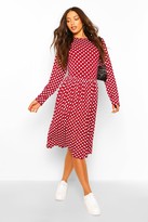 Thumbnail for your product : boohoo Tall Polka Dot Long Sleeve Smock Midi Dress
