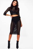 Thumbnail for your product : boohoo Katie Cut Out Mesh Crop & Midi Skirt