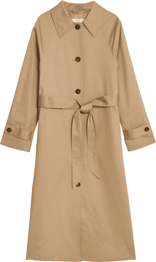 M&S Collection Cotton Rich Belted Longline Trench Coat ShopStyle