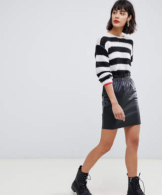 Pieces Paperbag Waist Leather Look Mini Skirt