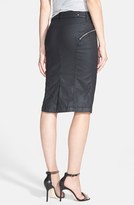 Thumbnail for your product : 7 For All Mankind High Waist Coated Denim Pencil Skirt (Black Jeather)