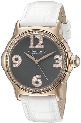Stuhrling Original Women's Quartz Watch with Grey Dial Analogue Display and White Leather Strap 592.049999999999