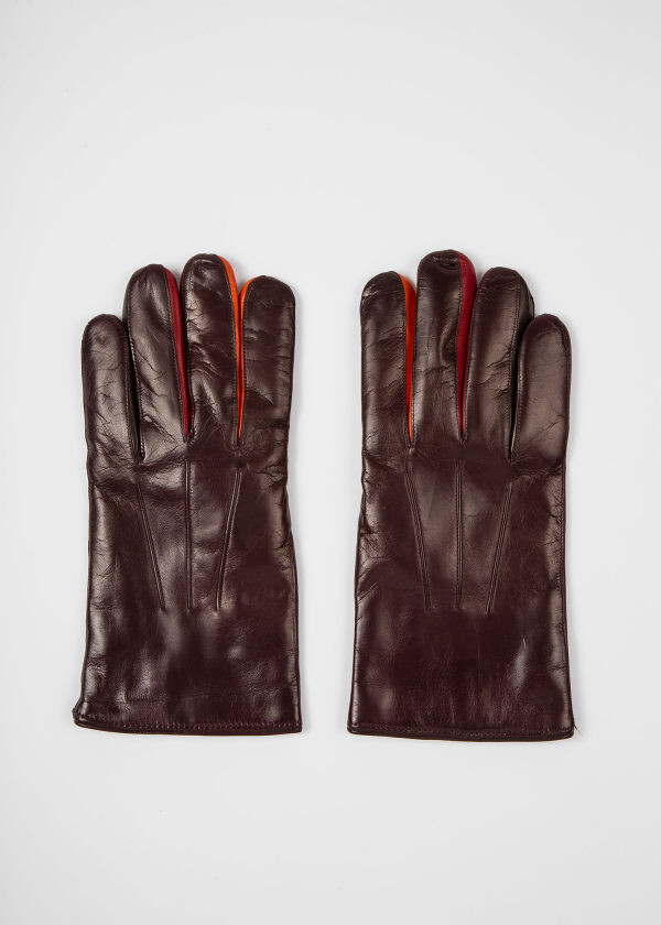 Paul Smith Men's Chocolate Brown Lamb Leather Concertina Gloves With