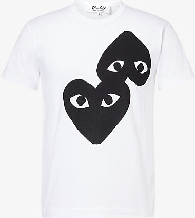 Comme des Garçons PLAY Mens White Logo Print Crewneck Cotton-Jersey T-Shirt Xs