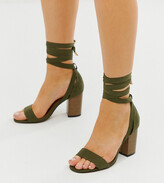 Thumbnail for your product : ASOS DESIGN DESIGN Wide Fit Howling tie leg heeled sandals in khaki