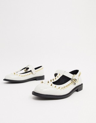 ASOS DESIGN Mercy studded flat shoes in bone