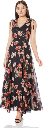 Roman Originals Women Poppy Print V-Neckline Maxi Length Dress Ladies  Sleeveless Floral Party Summer Holiday