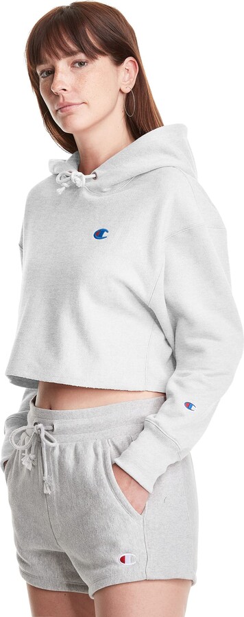 Left Chest C Champion Women's Reverse Weave Cropped Cut-Off Hoodie 