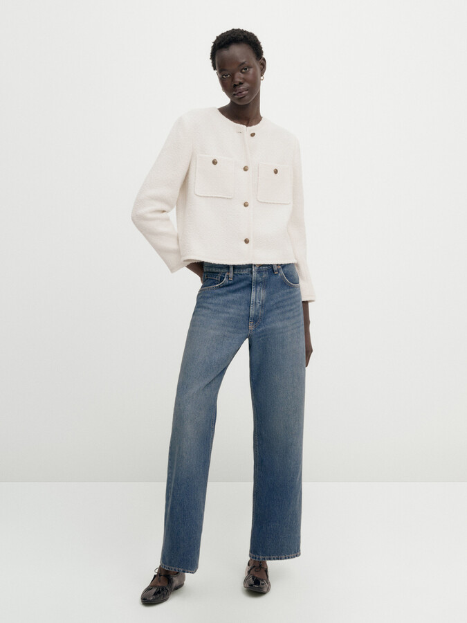 Massimo Dutti Textured Cropped Jacket With Golden Buttons ShopStyle