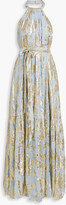 Thumbnail for your product : ML Monique Lhuillier Metallic fil coupé silk-blend chiffon halterneck gown