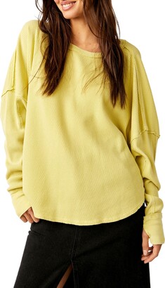 Free People Close To You Waffle Knit Top - Women's Shirts/Blouses in Cool  Moss