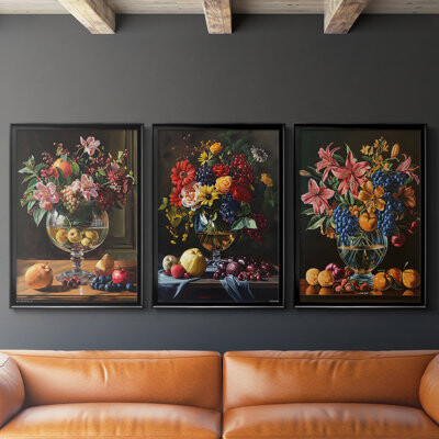Wildon Home FLORAL Series DCCXXXVIII -Custom Framed Wrapped Gallery Canvas - 3 Pieces