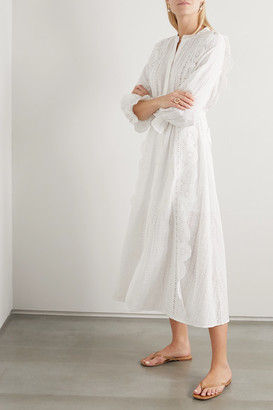Maje Crocheted Lace-trimmed Broderie Anglaise Cotton-voile Midi Dress - White